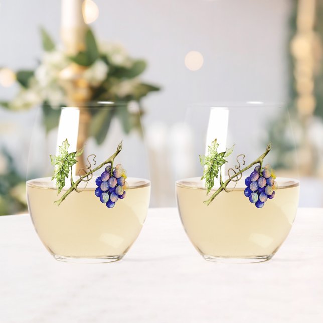 Through the Grapevine Print Stemless Wine Glass (Insitu (Wedding))