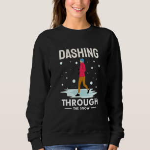 Through the snow running jogging racing snowfall w sweatshirt