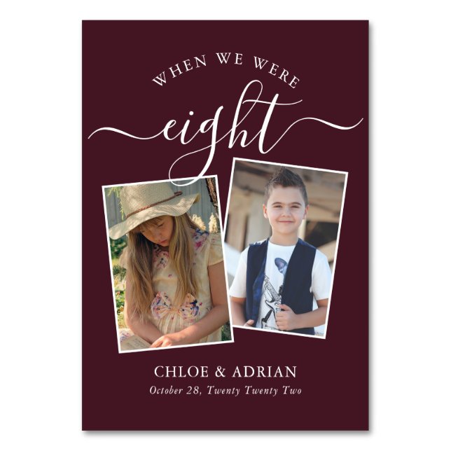 Through the Years Couple Photo Wedding Modern Table Number (Front)