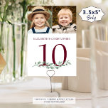 Through The Years Photos Wedding Table Number Sign<br><div class="desc">Include various photos of the bride and groom through the years for an entertaining table sign for the wedding guests. Fun to have similar age photos on the same sign and different photos on each table as guests mingle. Printed on both sides for two-sided viewing. The burgundy text colour can...</div>
