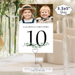 Through The Years Photos Wedding Table Number Sign<br><div class="desc">Decorate and identify your wedding reception tables with entertaining table number signs in 3.5x5 inches featuring 2 photos of the bride and groom (either together or individually, recent or through the years) and names in your choice of text font styles and color (shown in black. The design is duplicated on...</div>