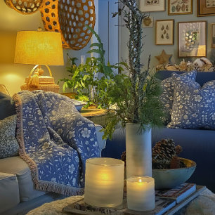 Throw Blanket - Floral Blue & White Design 