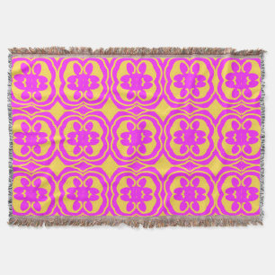 Throw Blanket, Modern pink yellow fabric pattern   Blanket