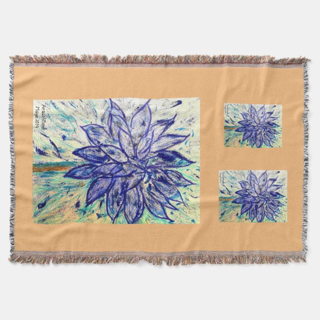 Throw Blanket Rare Blue Dalhia (Front)