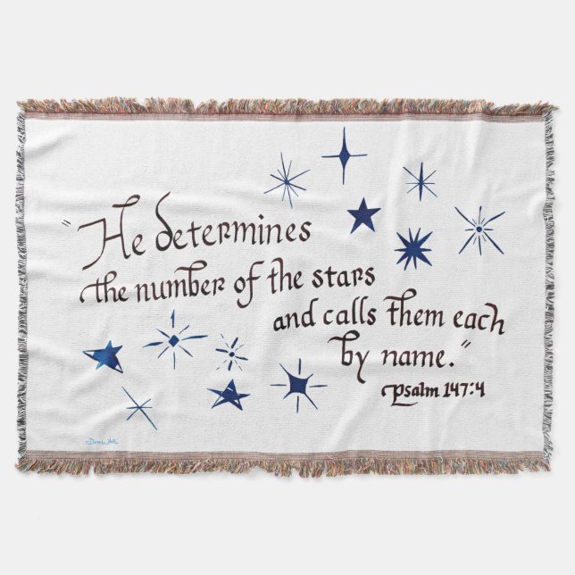 Throw Blanket with Bible Verse Psalm 147 Stars (Front)