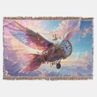 Throw blanket with fantastical wing and clock face