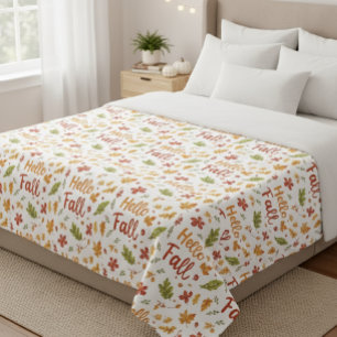 Throw Blanket with Hello Fall Pattern and Autumn
