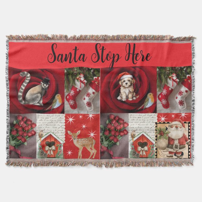 Throw Christmas Blanket - Santa Stop Here  (Front)