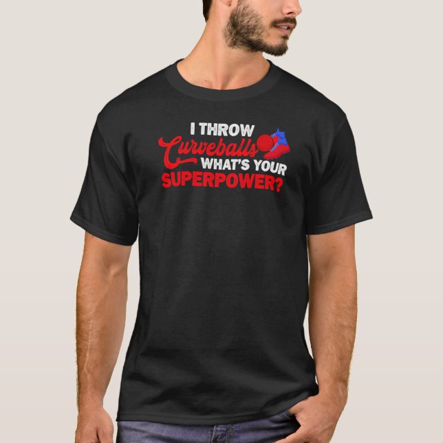 Throw Curveballs Pitcher Kickball T-Shirt (Front)