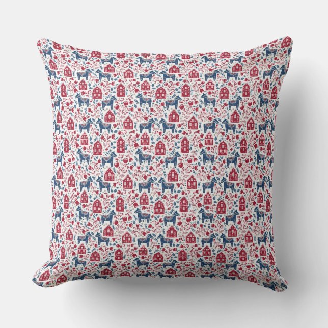 Throw Cushions - Swedish Folk Art Dala Horse (Front)