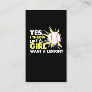 Throw Like A Girl Baseball Player Softball Pitcher Business Card