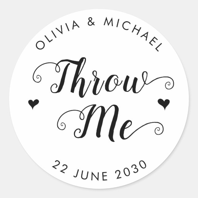 Throw Me Confetti Wedding Favour Script Heart Classic Round Sticker (Front)