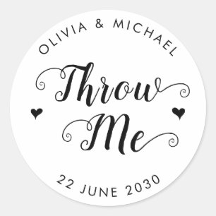 Throw Me Confetti Wedding Favour Script Heart Classic Round Sticker