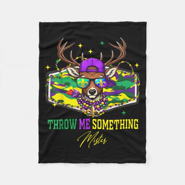 Throw Me Soing Mister Mardi Gras Deer Head Camo Ca Fleece Blanket (Front)