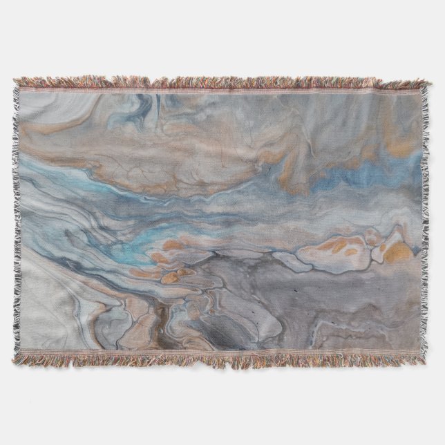Throw - modern abstract river blue bronze cream (Front)