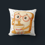 Throw Pillow<br><div class="desc">This is my character,  Bread Tony.
I tell the story of each day through him.
Today,  he finds happiness in a warm and delicious bowl of his favorite ramen.</div>