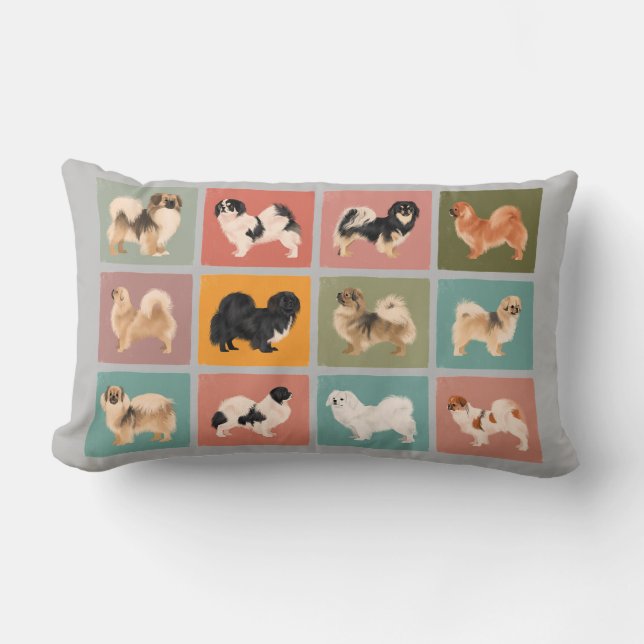 Throw Pillow: 12 Tibetan Spaniels Lumbar Cushion (Front)