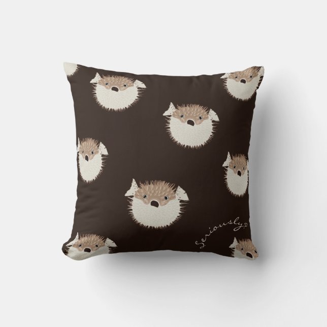 Throw Pillow 16" Square Cream Blowfish" (Front)