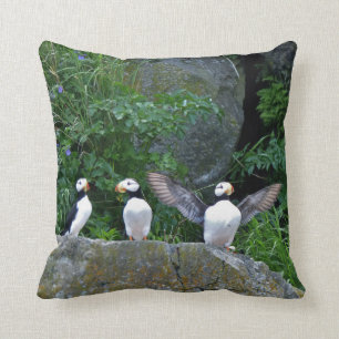 Throw Pillow 16" x 16" w/ puffins