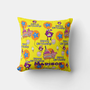 Throw Pillow, #6 Happy 6th Birthday Yellow Cushion