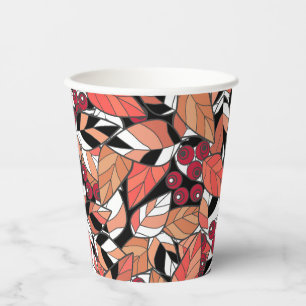 Throw Pillow Abstract cartoon leaves berries black Paper Cups