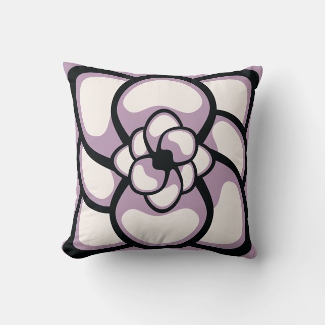 Throw Pillow, Abstract Flower 3, Lavender Black Cushion (Front)