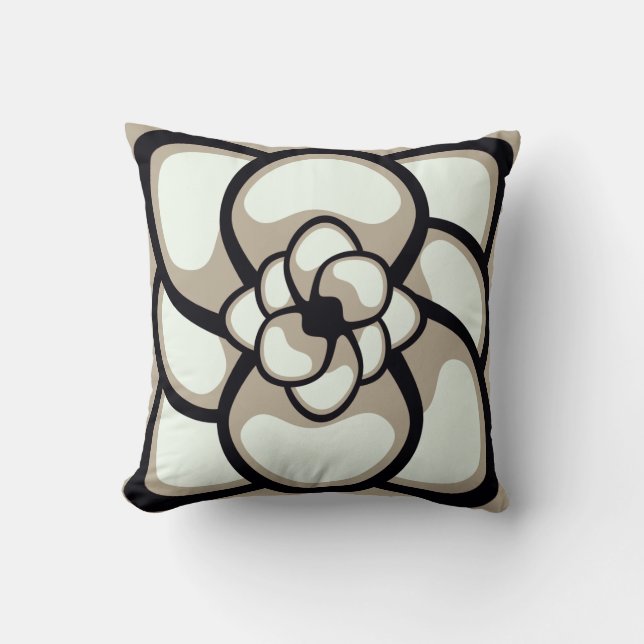 Throw Pillow, Abstract Flower 3, Tan Black Cushion (Front)