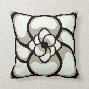 Throw Pillow, Abstract Flower 3, Tan Black Cushion