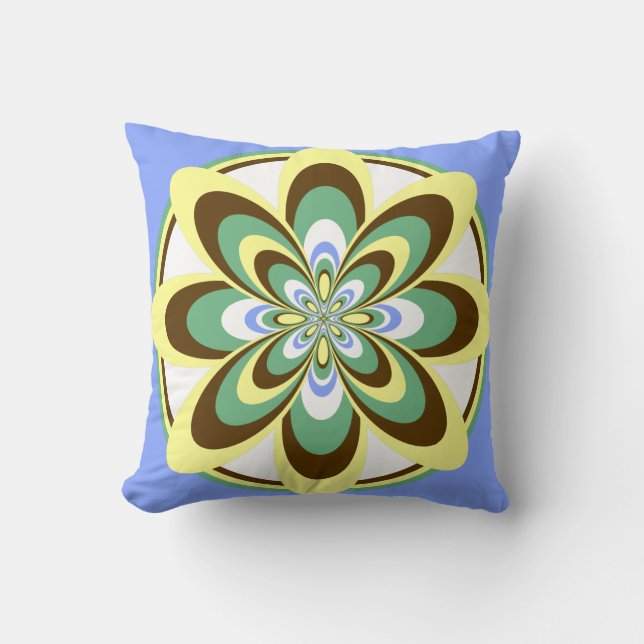 Throw Pillow, Abstract Flower 4, Yellow Brown Gree Cushion (Front)