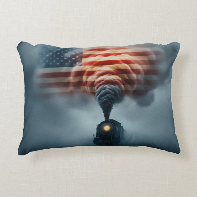 Throw Pillow-All Aboard the Freedom Train Decorative Cushion (Front)
