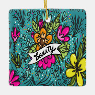 Throw Pillow Beauty with Flowers Ceramic Ornament