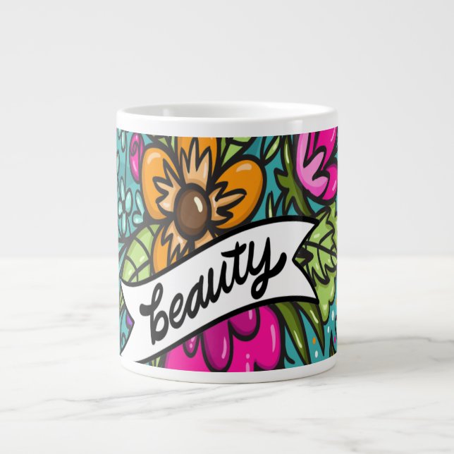Throw Pillow Beauty with Flowers Large Coffee Mug (Front)
