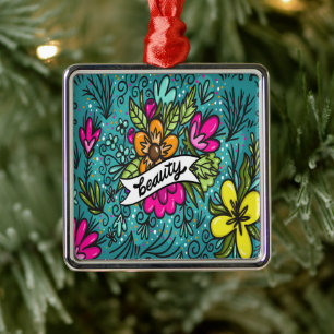 Throw Pillow Beauty with Flowers Metal Tree Decoration