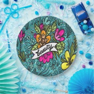 Throw Pillow Beauty with Flowers Paper Plate