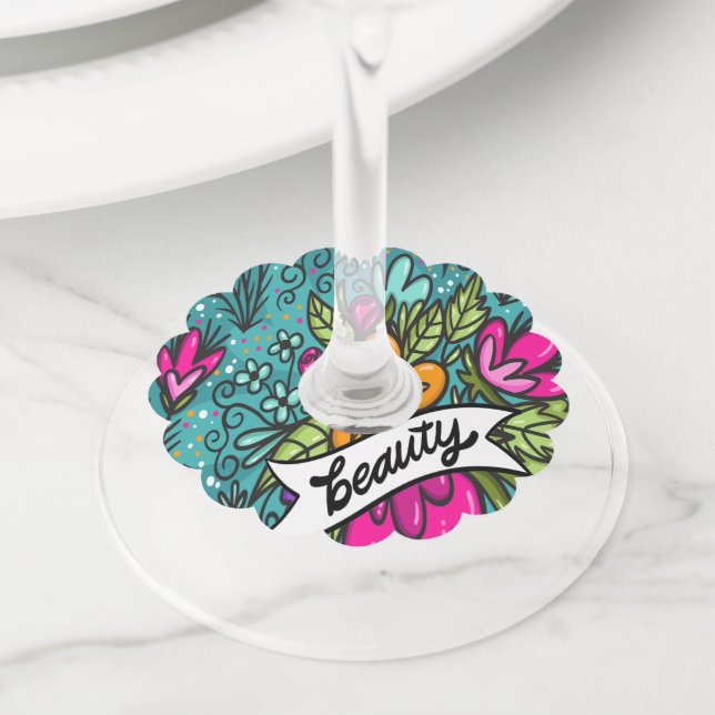 Throw Pillow Beauty with Flowers Wine Glass Tag (Close Up)