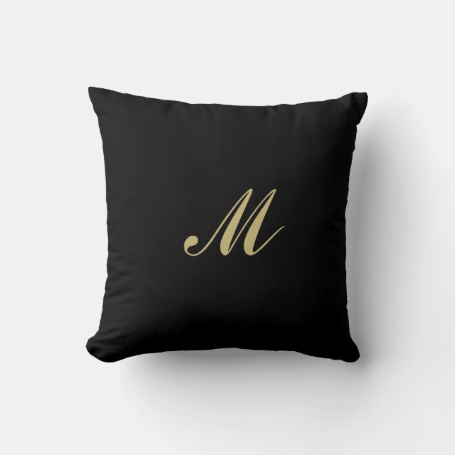 Throw Pillow Black Gold Custom Monogram (Front)