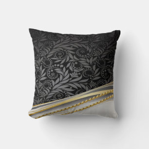 Throw Pillow/Black Swirls with Gold Ropes Cushion