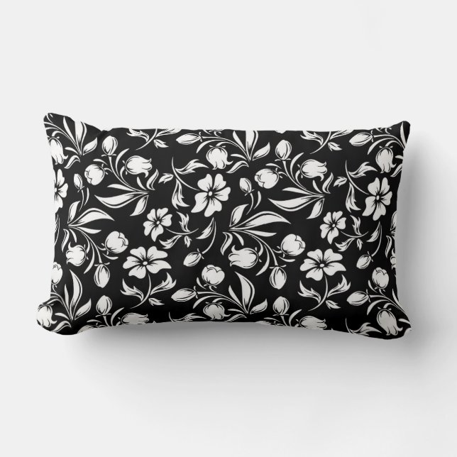 Throw Pillow Black & White Floral (Front)