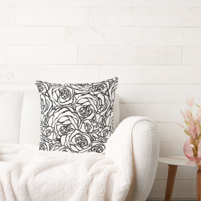 Throw Pillow Black & White Floral (Couch)