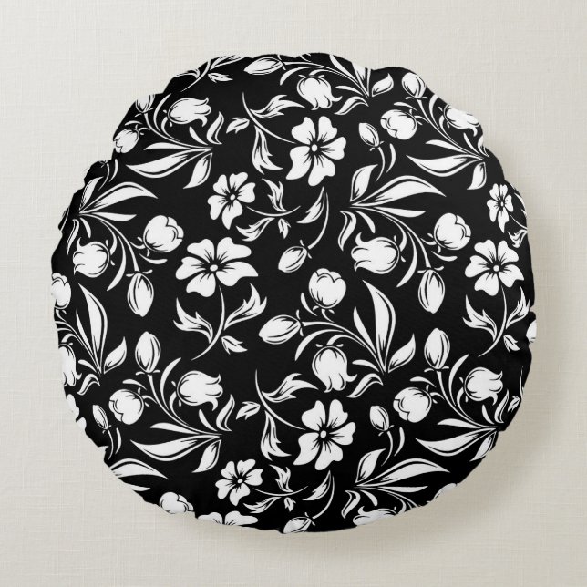 Throw Pillow Black & White Floral (Front)