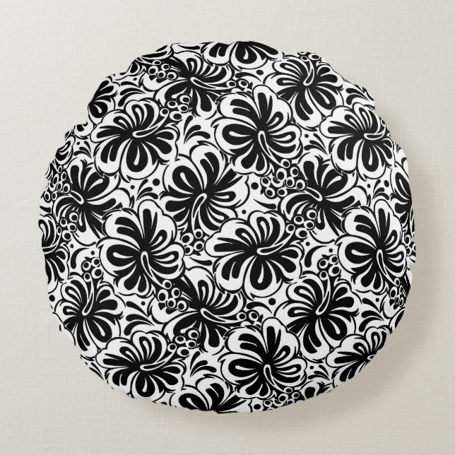 Throw Pillow Black & White Floral (Front)
