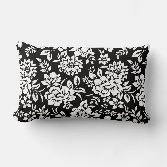 Throw Pillow Black & White Floral (Front)