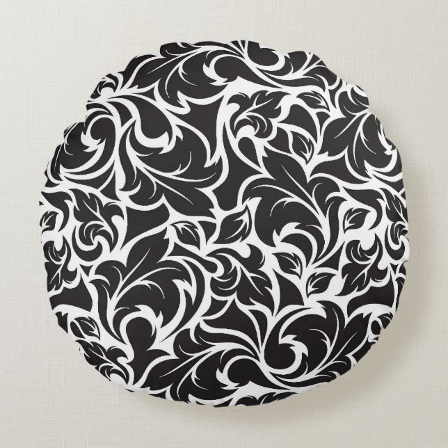 Throw Pillow Black & White Floral (Front)