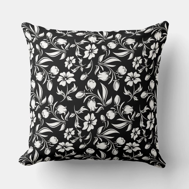 Throw Pillow Black & White Floral (Front)