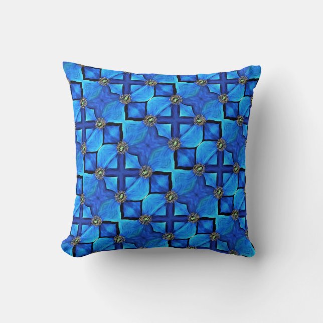 Throw Pillow - Blue Poppy Abstract (Front)