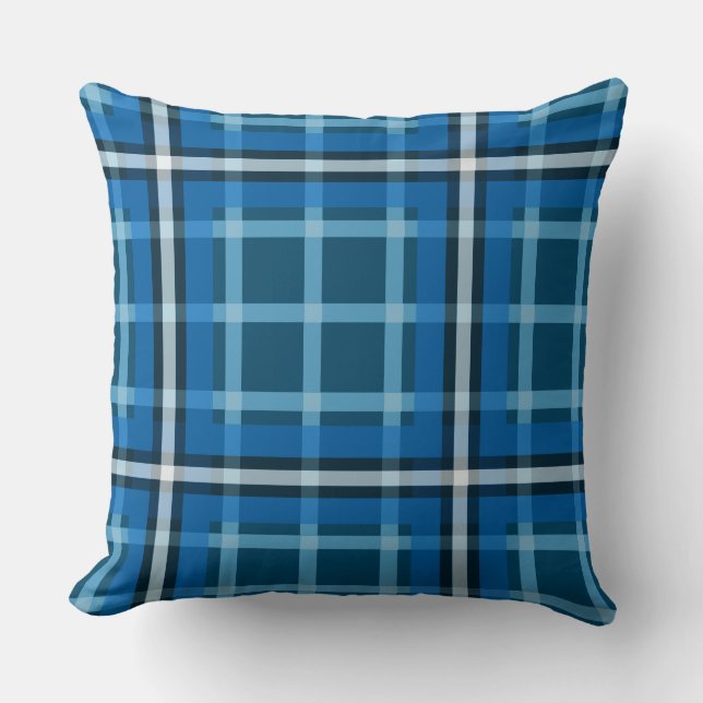 Throw Pillow Blue Tartan Plaid Check Pattern (Front)