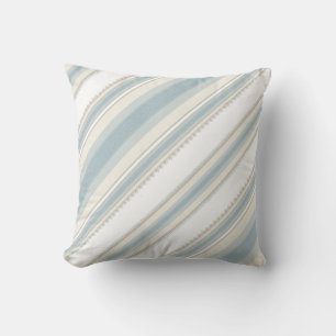 Throw Pillow/Blue, White and Creme Coloured Stripe Cushion