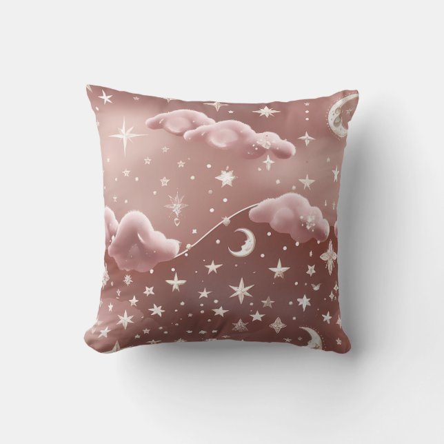 Throw Pillow - Blush Pink Celestial Moon Phases (Front)