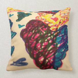 Throw pillow, bright colours, fun, heart design cushion