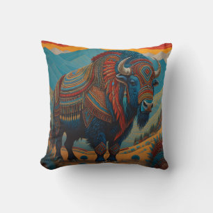Throw Pillow Buffalo native American design 